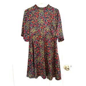 Code X Mode Dress Floral Fit Flare Boho Cottagecore Long Sleeve High Neck Size M